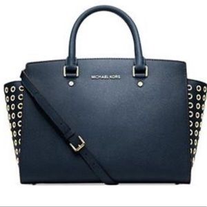 Michael Kors Navy Selma Grommet Satchel